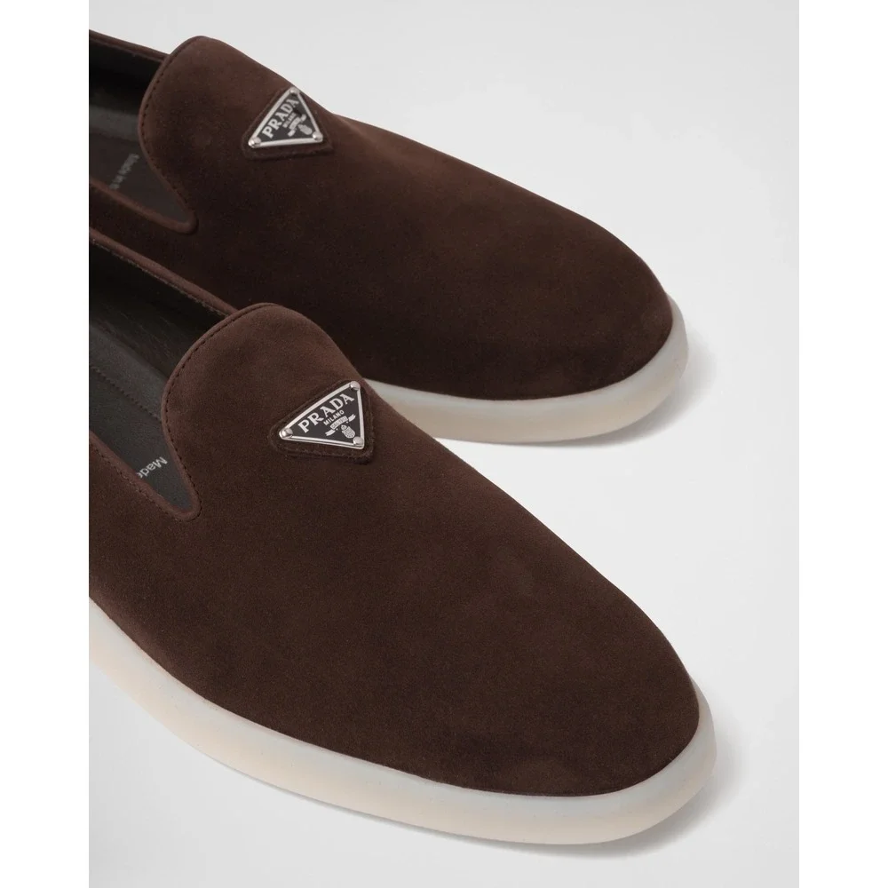 NEW Prada Men's Logo Slip-on Suede Loafers in Brown $950 - Prada Size 12 / US 13 - Picture 3 of 16